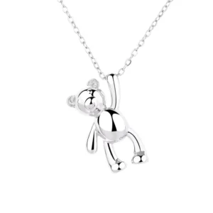 RENSINO Real Silver 925 Cute Bear Charm Handmade Necklace with 18″ Chain Jewelry for Women