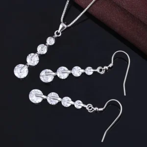 RENSINO Real Silver 925 Women Bridal Jewelry Set Necklace and Earrings Set for Party
