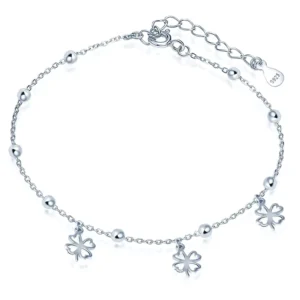 RENSINO Real Silver Anklets Lucky Four Leave Clover Foot Bracelet for Women