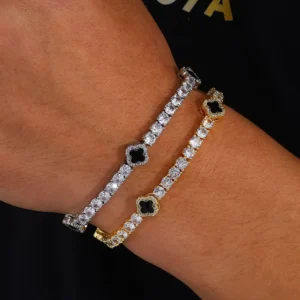 RENSINO Real VVS Moissanite Iced Out Four Leaf Clover Tennis Bracelet Hip Hop 925 Sterling Silver Men Bling Jewelry Pass GRA Test Supply