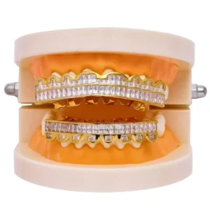 RENSINO Real White Gold Plating Brass With Bling Zircon Hip Hop Grillz Jewelry