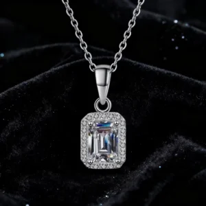 RENSINO Rectangular Radiant Cut Emerald Cut D Color 1CT Moissanite Pendant S925 Sterling Silver Necklace for Women