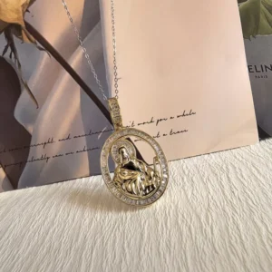 RENSINO Religion Faith Jesus Pendant Necklace in 925 Sterling Silver 18K Gold Plated for Christmas Wearrings