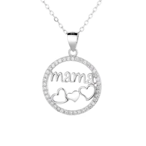 RENSINO Religion Fine Jewelry 925 Sterling Silver Pendant Necklace MaMa Pendant Necklace for Mother’s Day Gift