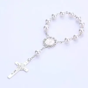 RENSINO Religion Wedding Pray First Communion Baptism Zinc Alloy Silver Cross Pendant Rosary Charm Bracelet Catholic Unisex