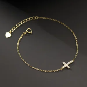 RENSINO Religious Best Selling S925 Sterling Silver Gold Plated Cross Diamond Pendant Bracelet For Classic Christian Woman Gifts