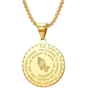 RENSINO Religious Bible Praying Hands Pendant Female Silver Gold Color Stainless Steel Christian Necklace for Women Men Jewelry Gift