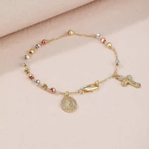 RENSINO Religious Bracelet Catholic Saints Gold Rosary Cross Jesus Beaded Bracelets