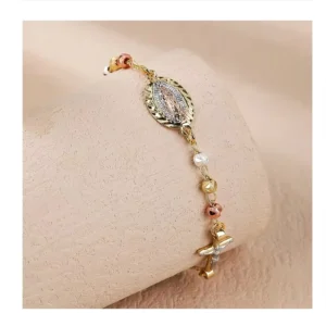 RENSINO Religious Bracelet Joyas Catholic Saints Gold Rosary Cross Jesus Beaded Bracelets