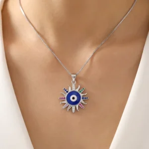 RENSINO Religious Charm Pendants Rhodium Plated Cubic Zirconia Devil Eye Retro 925 Sterling Silver Unisex Fine Jewelry