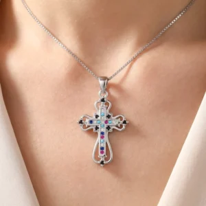 RENSINO Religious Christian Cross God Pendant 925 Sterling Silver Rhodium Plated Fine Jewelry