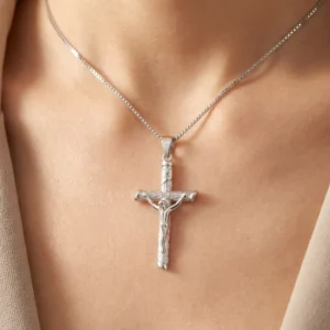 RENSINO Religious Christian Cross God Pendant Rhodium Plated 925 Sterling Silver Fine Jewelry