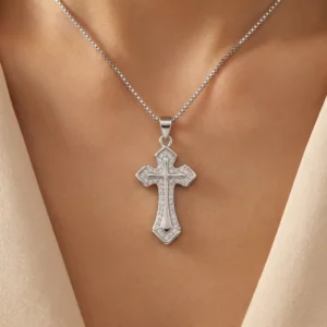 RENSINO Religious Christian Cross God Pendant Sterling Silver Rhodium Plated Fine Jewelry for Unisex