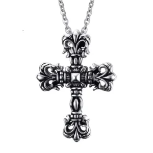 RENSINO Religious Flower Cross Pendant Necklace Stainless Steel Retro Metal Chrome Anchor Nail Hip Hop Punk Jewelry Men