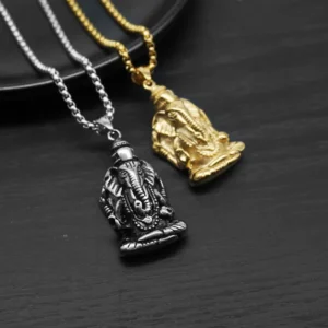 RENSINO Religious Indian Elephant Guardian God Anti Non Tarnish Free Stainless Steel Waterproof Pendant Fashion Jewelry Necklace for Men