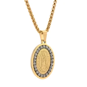 RENSINO Religious Inspired Virgin Mary No Fade Christian Stainless Steel Cubic Zirconia 18K Gold Plated Fashion Jewelry Necklaces