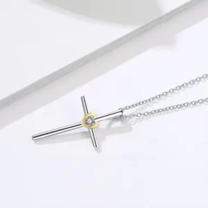 RENSINO Religious Jewelry 925 Sterling Silver 3A Zircon Two Tone Cross Pendant Necklace