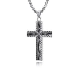 RENSINO Religious Jewelry Christian Punk Silver Black & Gold Stainless Steel Necklace for Men’s Birthday Anniversary Engagement