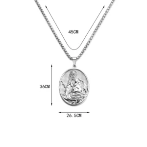 RENSINO Religious Medal Necklace Silver Holy Saint Figure Communion Catholic Baptism Stainless Steel Pendant Coin Necklace