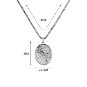 RENSINO Religious Medal Necklace Silver Holy Saint Figure Communion Catholic Baptism Stainless Steel Pendant Coin Necklace