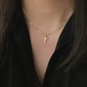 RENSINO Religious Original Design Gold Plated S925 Sterling Silver Cross Pendant Necklace S925 Silver Cross Clavicle Necklace