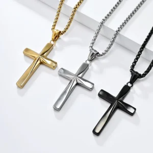 RENSINO Religious Rhombus Cross Anti Non Tarnish Free WaterProof Stainless Steel Fashion Jewelry Pendant Necklaces for Men