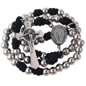 RENSINO Religious Stainless Steel Anti Tarnish Rosary Beads Catholic Religious Items Products Cross Pendant Necklace for Men
