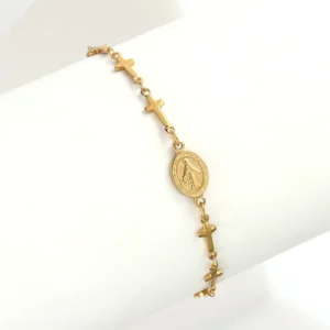 RENSINO Religious Totem Pendant Cross Chain Link Bracelet Unisex Made Stainless Steel 18K Gold Plating
