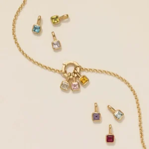 RENSINO Replaceable Pendant Necklace Stainless Steel Hypoallergenic Colorful 12 Birthstones Cubic Zirconia Pendant Necklace for Women