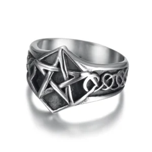 RENSINO Retro Avant Garde Dark Wind Five Pointed Star Classic Gift Ring Punk Stainless Steel Geometric Carved