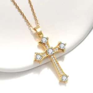 RENSINO Retro Cross Religious Christianity Stainless Steel Pendant Necklace Gold Plating Silver Plating Iced