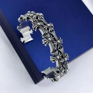 RENSINO Retro Hip Hop Full Cross Open Cuff Bracelet Antique Silver Multi Cross Detail Bangle for Party and Holiday Gift Collection