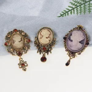 RENSINO Retro Palace Style Beauty Head Statue New Fashion Antique Silver Retro Rhinestone Embossed Brooch Women’s