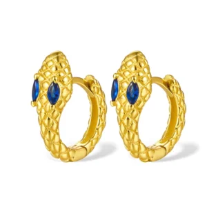 RENSINO Retro Style Luxury S925 Sterling Silver Zircon Earrings Gifts for Women Snake Hoop Earrings