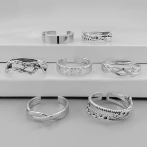 RENSINO Retro Trend Hip Hop Unisex Adjustable Irregular Silver Plated Single Open Finger Ring