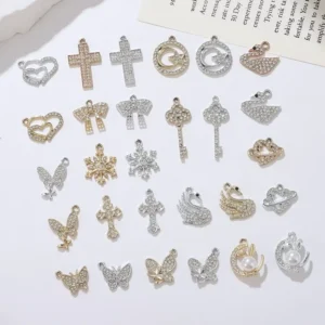 RENSINO Rhinestone Charms Bulk Alloy Heart Cross Charms Crystal Dangle Pendant for DIY Bracelet Necklace Earring Jewelry Making Supplies