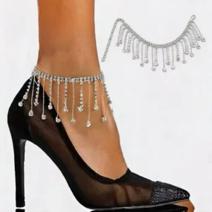 RENSINO Rhinestone Metal Shining Detachable Foot Jewelry Shoe Decoration Tassel Chains for Wedding Banquet High Heel Shoes