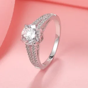 RENSINO Rhodium Plated 925 Silver Jewelry Ring Women CZ Engagement Wedding Ring