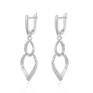 RENSINO Rhodium Plated 925 Sterling Silver Diamond Drop Earrings
