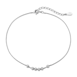 RENSINO Rhodium Plated 925 Sterling Silver Minimalist Design Women Fine Jewelry Beaded Link Anklets