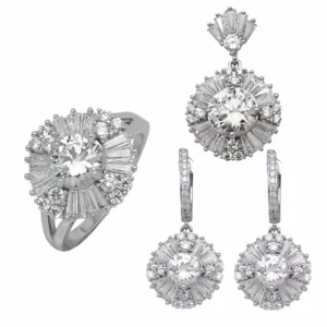 RENSINO Rhodium Plated S925 Silver CZ Ring Earrings Pendant Jewelry Set Party Engagement Jewelry