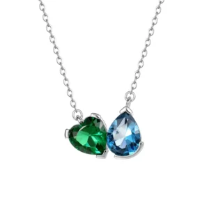 RENSINO Rhodium Plated Sterling Silver 925 Cubic Zircon Pear Emerald Heart Necklace