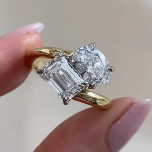 RENSINO Rings for Women Custom 10K 14K 18K Gold 925 Sterling Silver Ring Emerald Cut CVD Certificate Lab Grown Diamond Rings