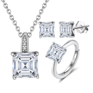 RENSINO Rinntin SMON06 R04 E05 Moissanite Diamond Jewelry Set 925 Sterling Silver Wedding Jewelry Necklace Ring Earrings