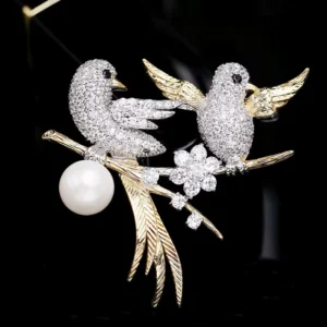 RENSINO Roche OEM Broche Luxury Silver Bird Beaded Brooches