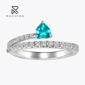 RENSINO Rochime Heart shaped Paraiba Open end Pinky Ring Rhodium Plated S925 Sterling Silver Wedding Ring For Women Gift