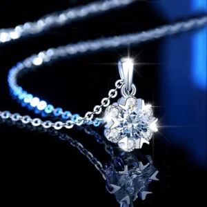RENSINO Romantic Snowflake Moissanite Women’s 925 Sterling Silver Instagram Style O Chain Pendant Necklace Light Luxury Leisure