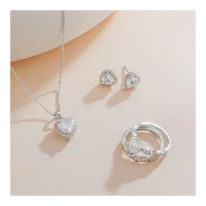 RENSINO Romantic Wedding Party Gift 925 Sterling Silver Rhodium Plated 5A Zircon Setting Heart Shape Bridal Jewelry Set for Women