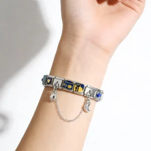 RENSINO Romantic You Are My Sun Moon Charm Stainless Steel Italian Link Safety Chain Bracelet Engagement Couple Gift