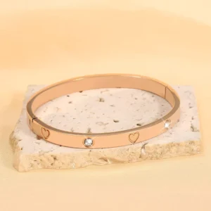 RENSINO Rose Gold Titanium Steel Full Rhinestone Starry Bangle Bracelet for Women Tarnish Free Fashion Jewelry